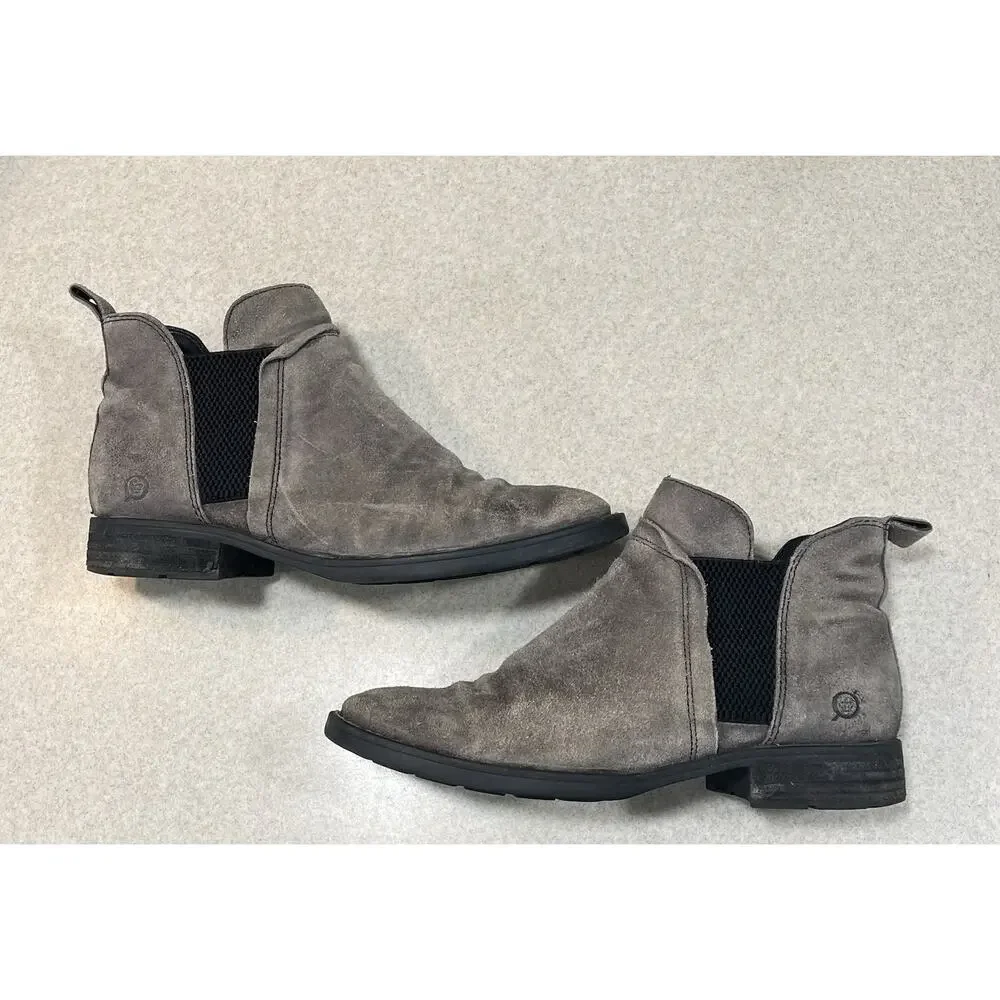 Born Women’s 7 M Gray Distressed Suede Pull On Ankle Boots/Booties Boho Casual
